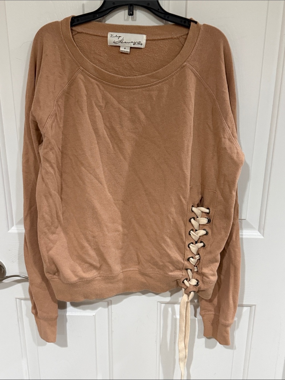 Vintage Havana Sz S Camel Side Lace-Up Sweatshirt GUC B77